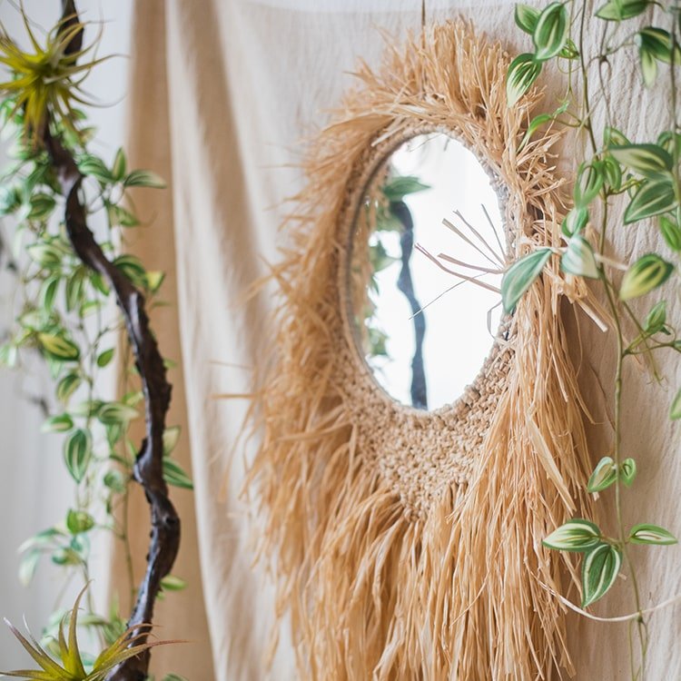Woven Grass Round Hanging Mirror, view 7