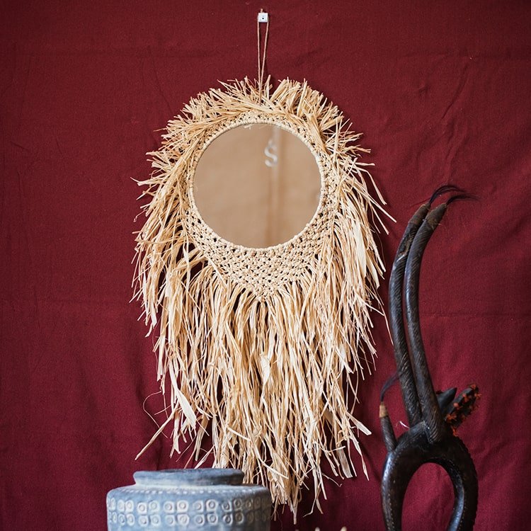 Woven Grass Round Hanging Mirror, view 8