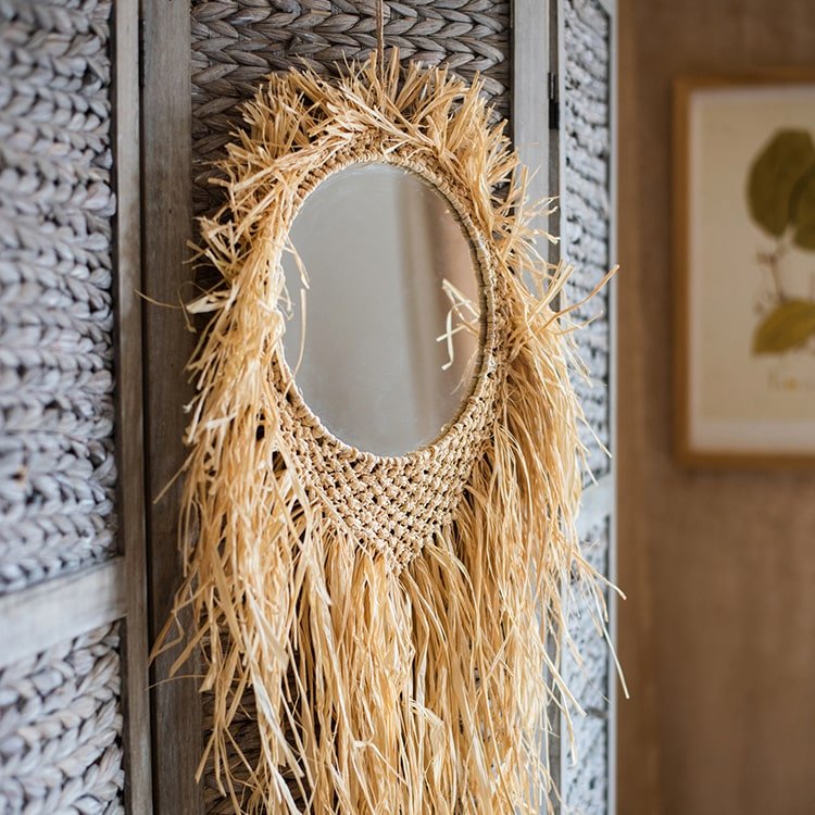 Woven Grass Round Hanging Mirror, view 9