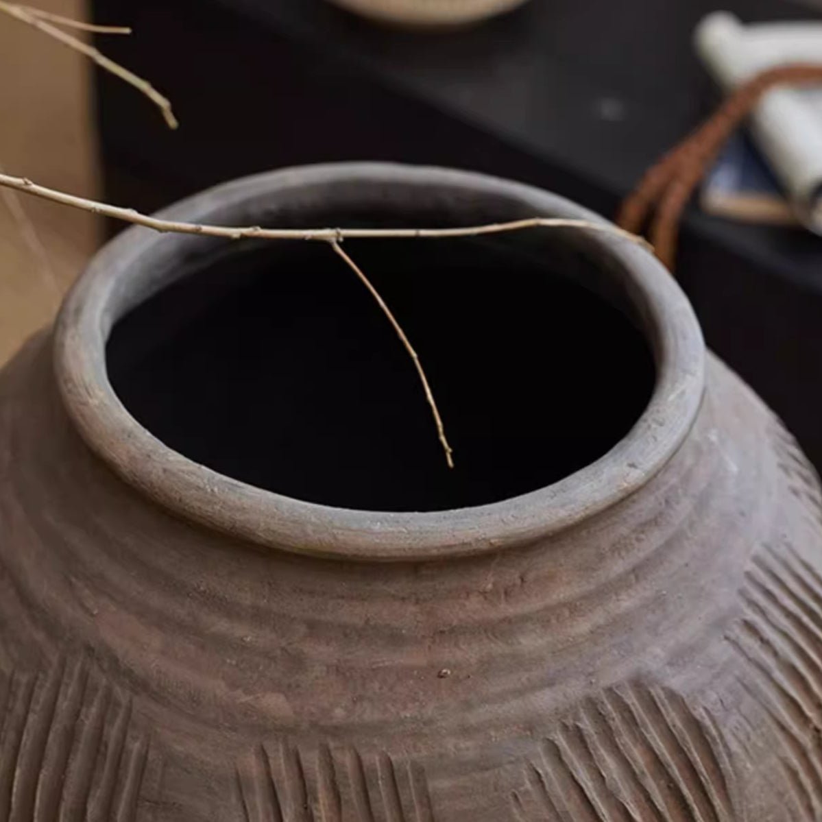 Tall Floor-Standing Clay Pot, another angle