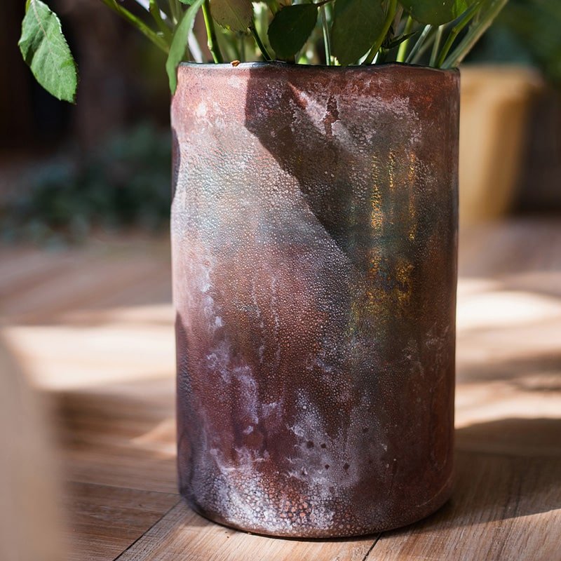 Rust Textured Art Glass Vase, detail view