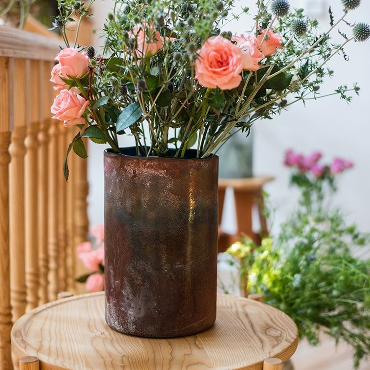 Rust Textured Art Glass Vase, view 8