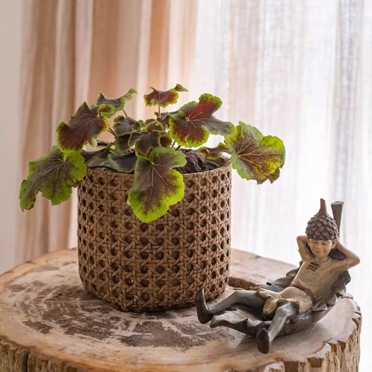 Rattan Texture Cement Planter, detail view