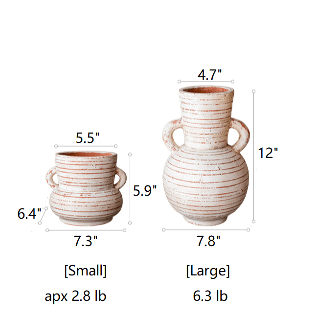 Terracotta Planter Vase with Handles, Two Sizes
