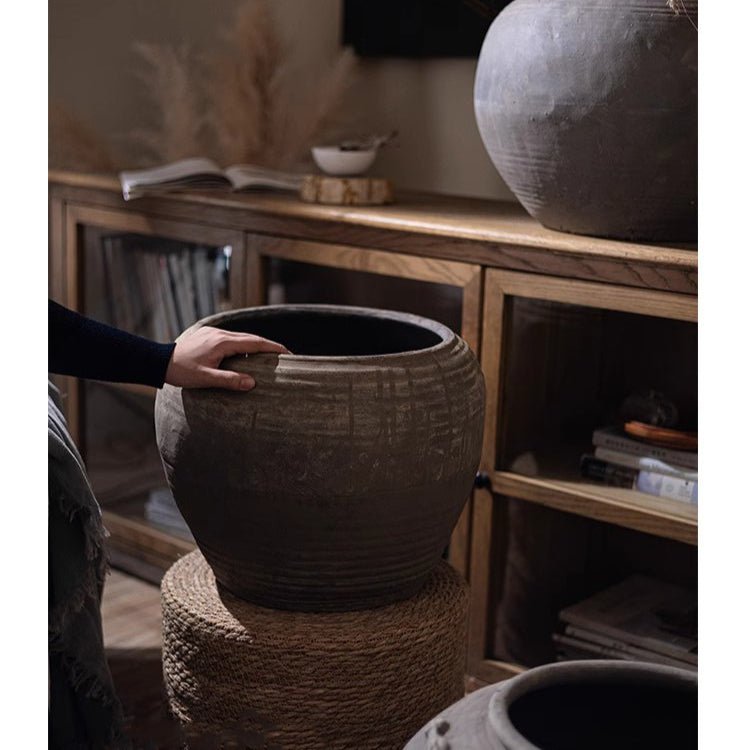 Round Belly Clay Pot, Dark Grey, alternate view