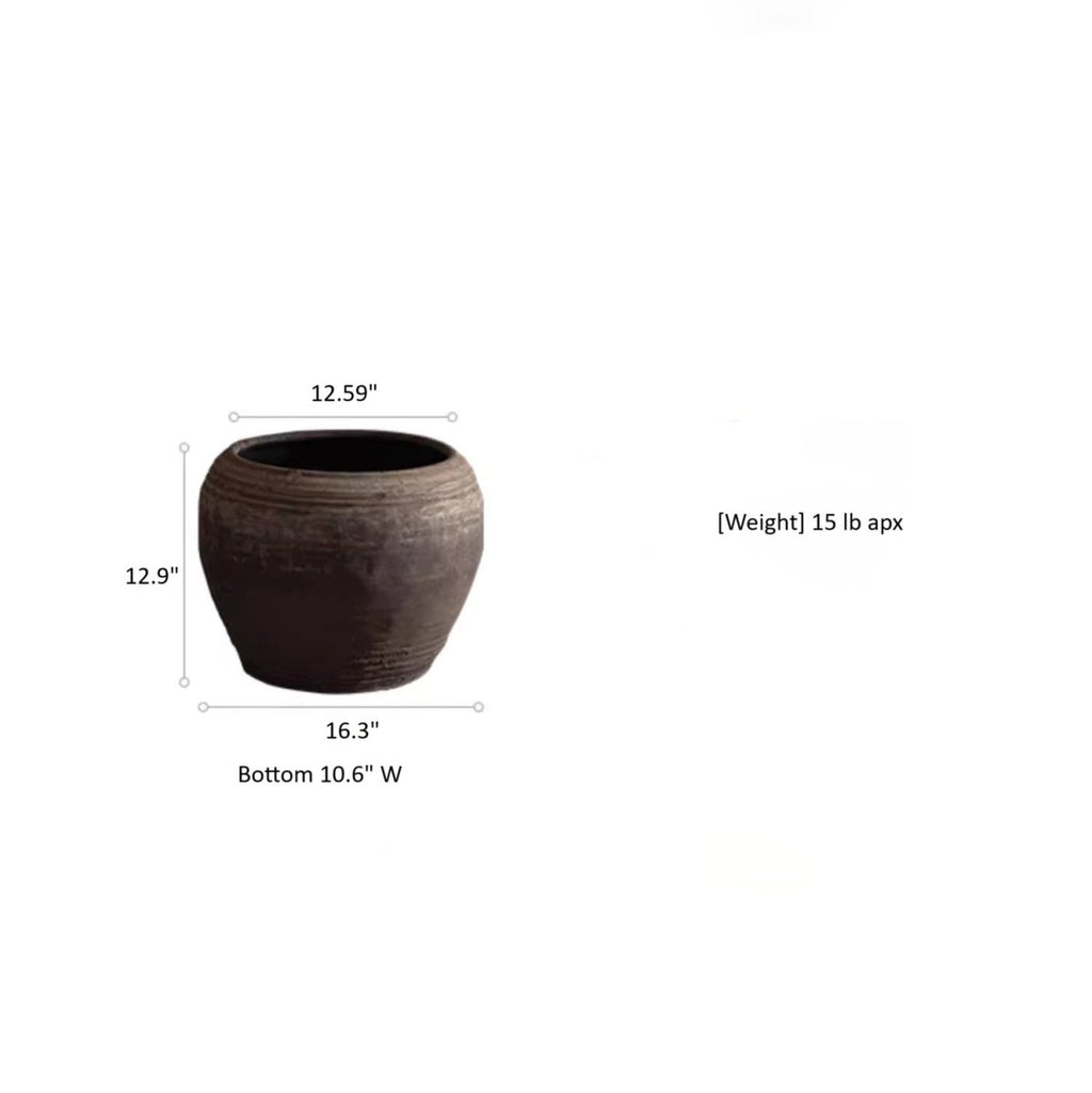 Round Belly Clay Pot, Dark Grey, view 7