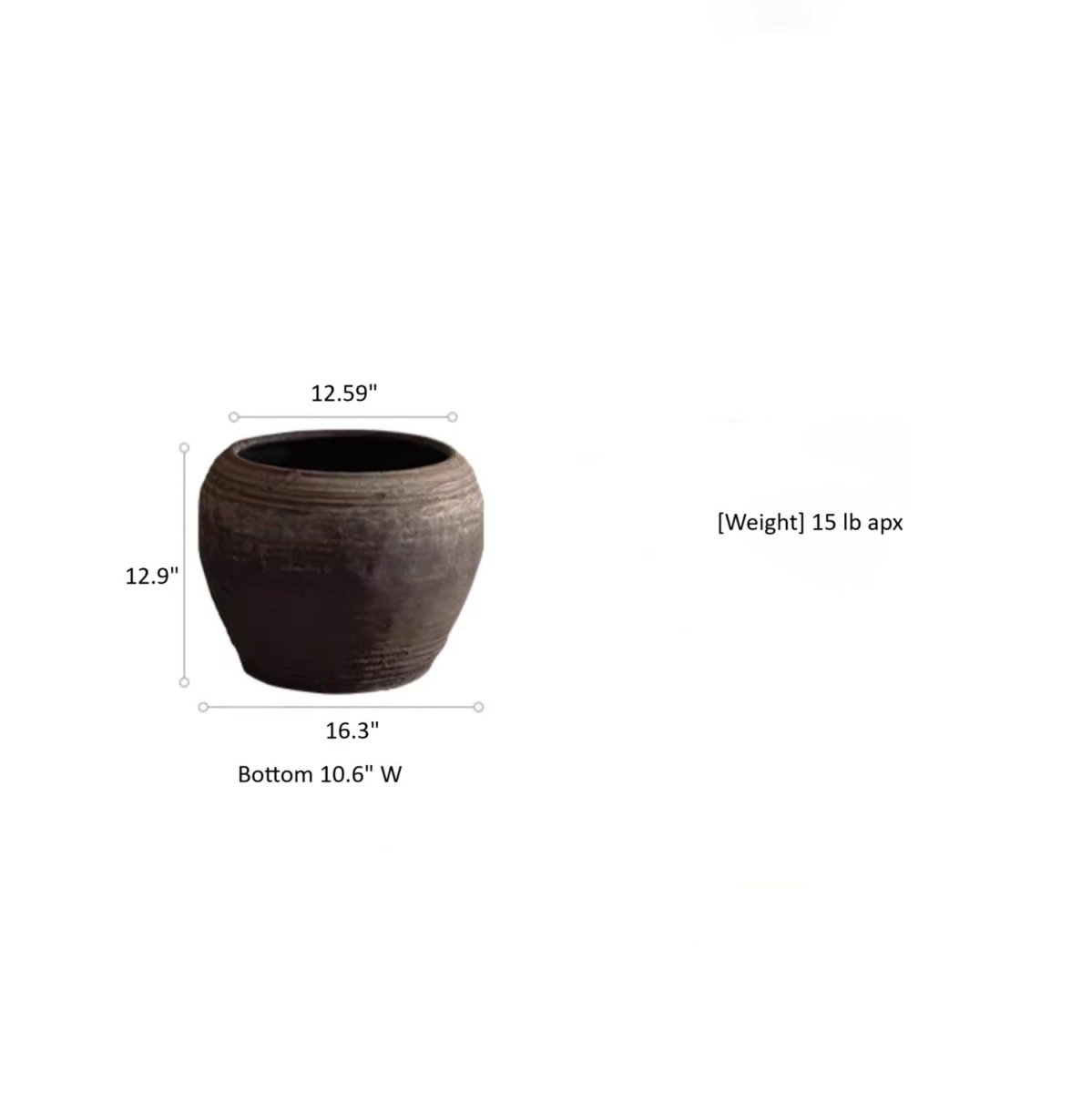 Round Belly Clay Pot, Dark Grey, view 7