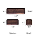 Size chart for the wood snack plate: small 4.7 x 4.7 in, medium 4.7 x 9.4 in, large 4.7 x 14.17 in