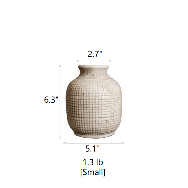 White Textured Ceramic Jar Vase, view 10