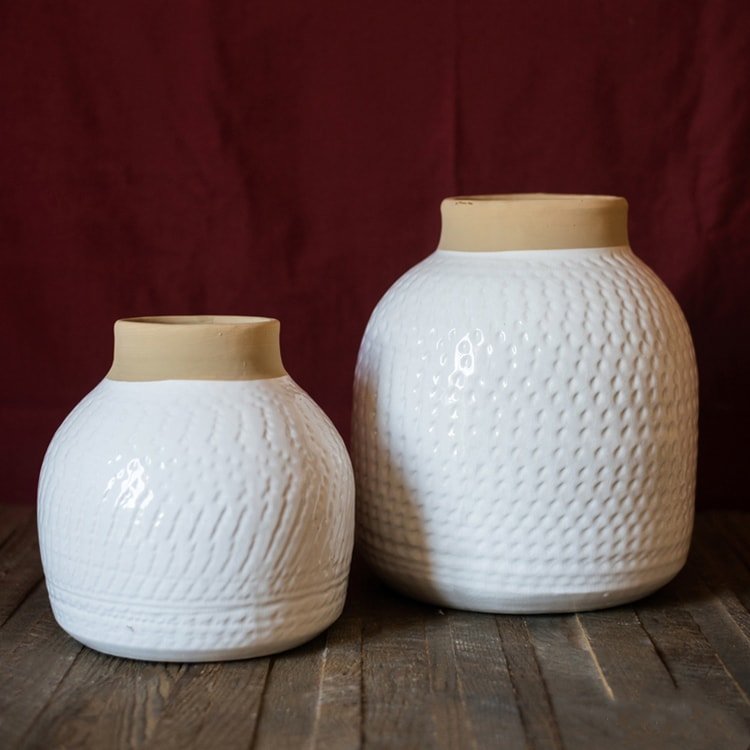 White Glazed Ceramic Flower Vase