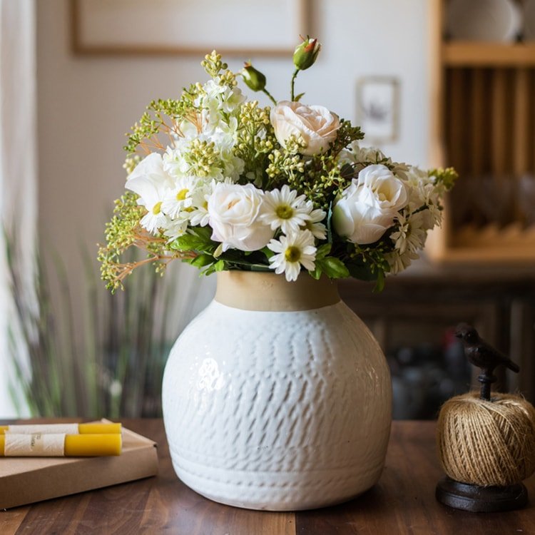 White Glazed Ceramic Flower Vase, view 10