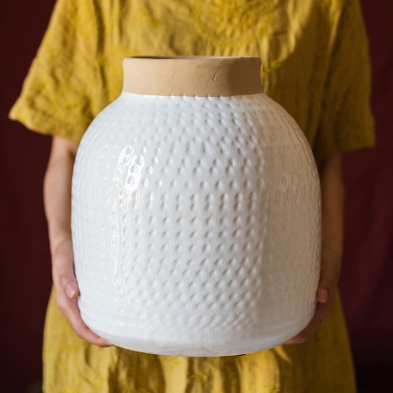 White Glazed Ceramic Flower Vase, view 11
