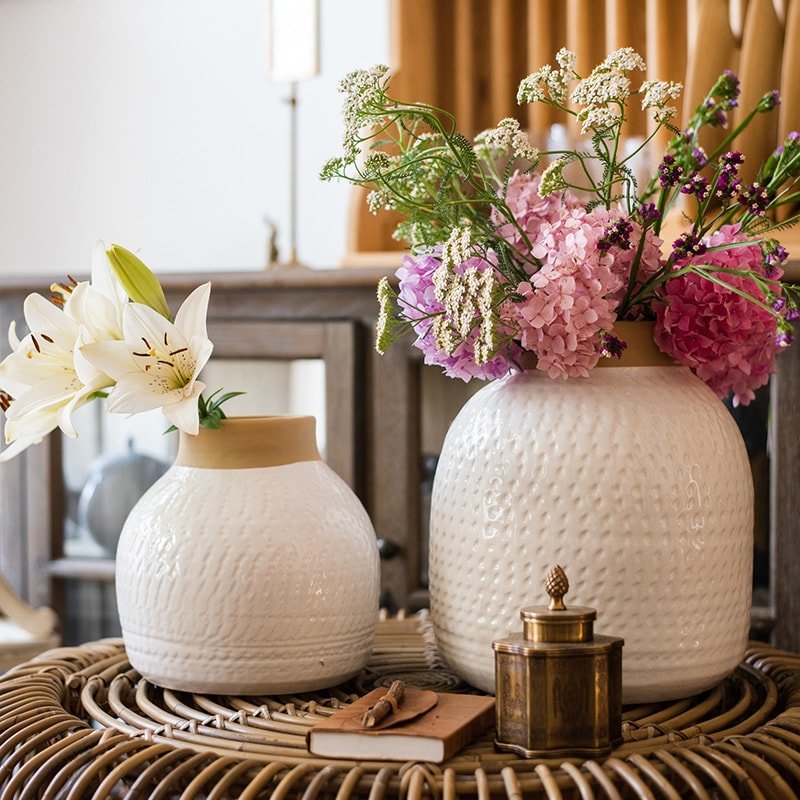 White Glazed Ceramic Flower Vase, alternate view