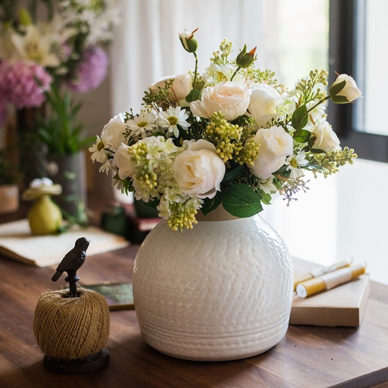 White Glazed Ceramic Flower Vase, detail view