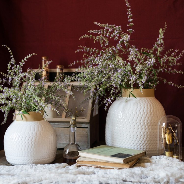 White Glazed Ceramic Flower Vase, another angle