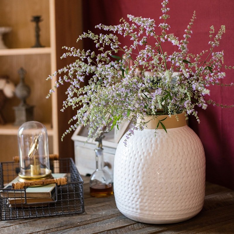 White Glazed Ceramic Flower Vase, view 5