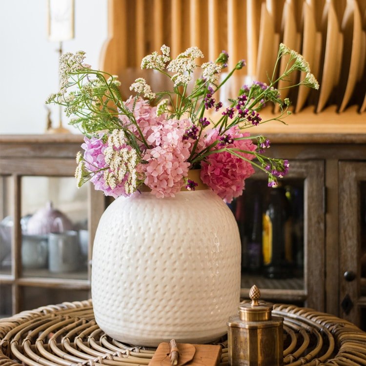 White Glazed Ceramic Flower Vase, view 6
