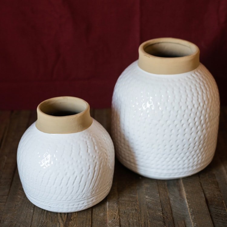 White Glazed Ceramic Flower Vase, view 8