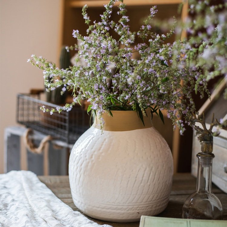 White Glazed Ceramic Flower Vase, view 9