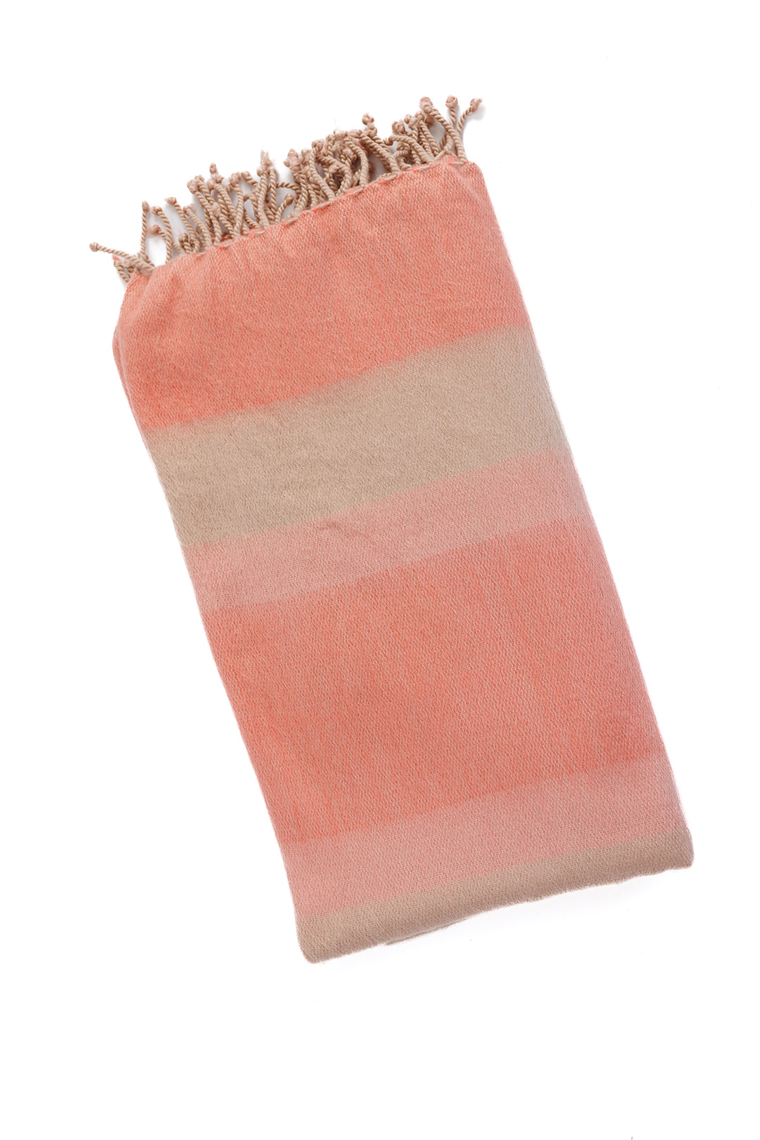 Kallpa Alpaca Throw, Faded Coral with Braided Fringe, detail view