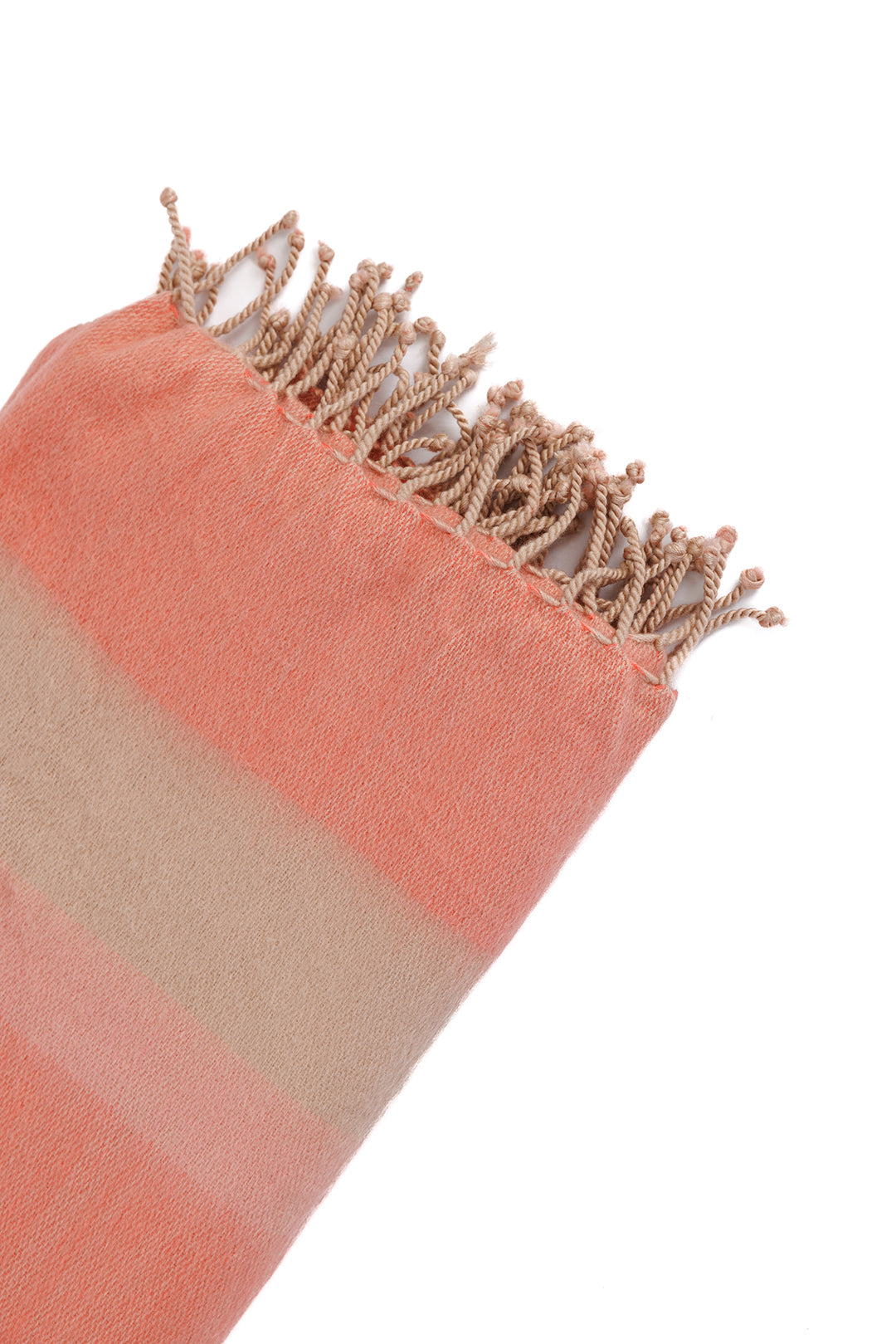 Kallpa Alpaca Throw, Faded Coral with Braided Fringe, view 5