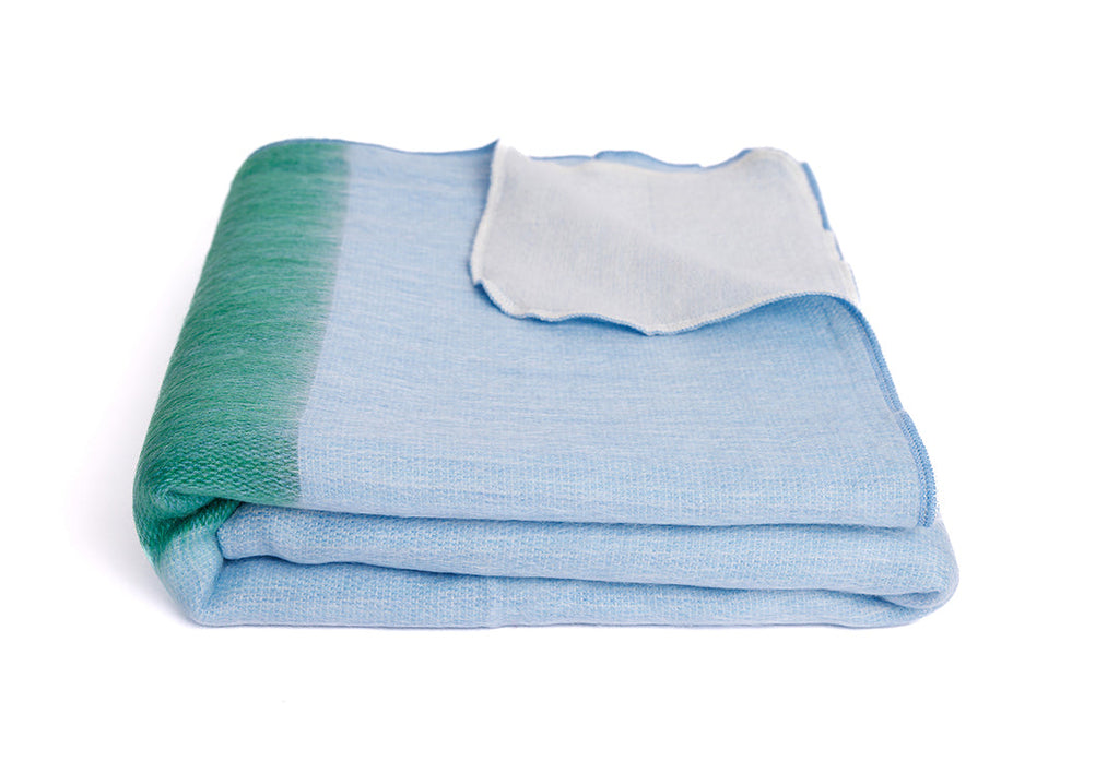 Kani Reversible Alpaca Throw, Powder Blue and Green, another angle