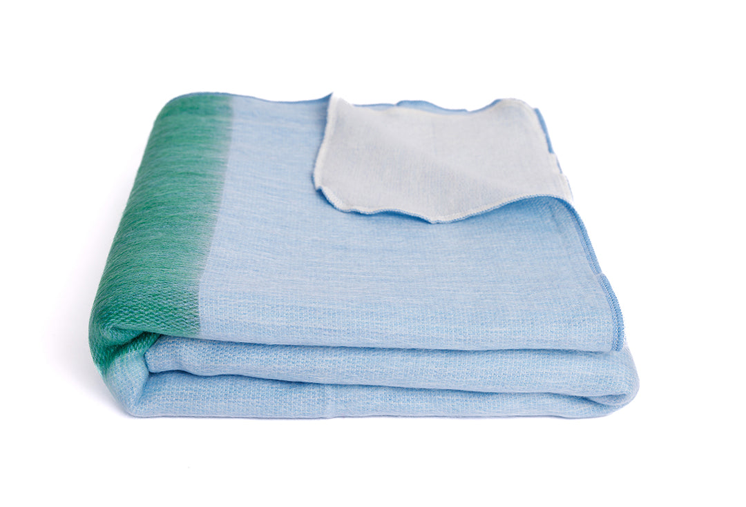 Kani Reversible Alpaca Throw, Powder Blue and Green, another angle