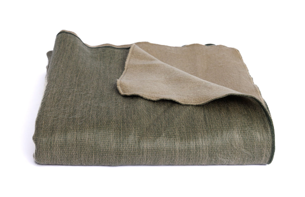 Kani Reversible Alpaca Throw, Khaki and Olive, another angle