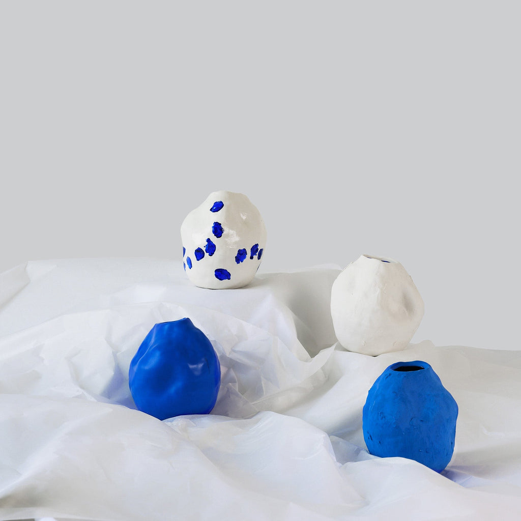 Cobalt Blue Porcelain Bud Vase shown from a second angle against a pale neutral backdrop