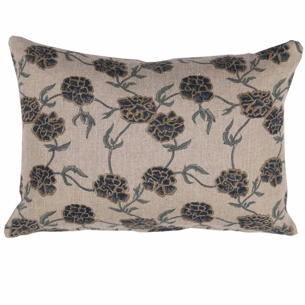 Maria Linen Floral Pillow Cover, Indigo