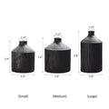 Size chart for the black wood bottle vase: small 5.9 in, medium 7.4 in, large 9.8 in tall, 1.37 in opening