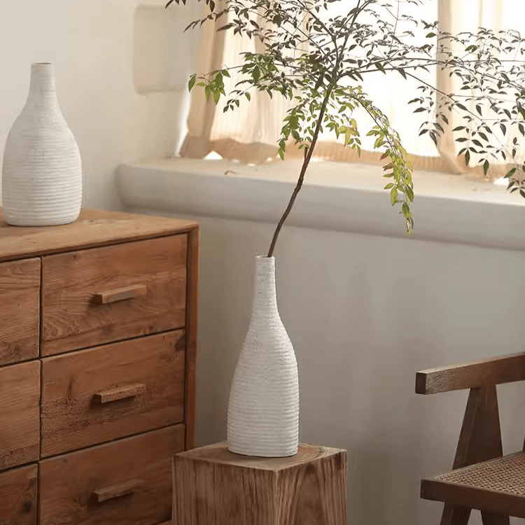 Narrow Neck White Ceramic Vase, alternate view
