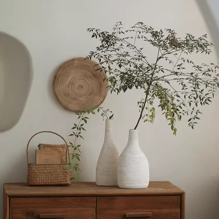 Narrow Neck White Ceramic Vase, detail view