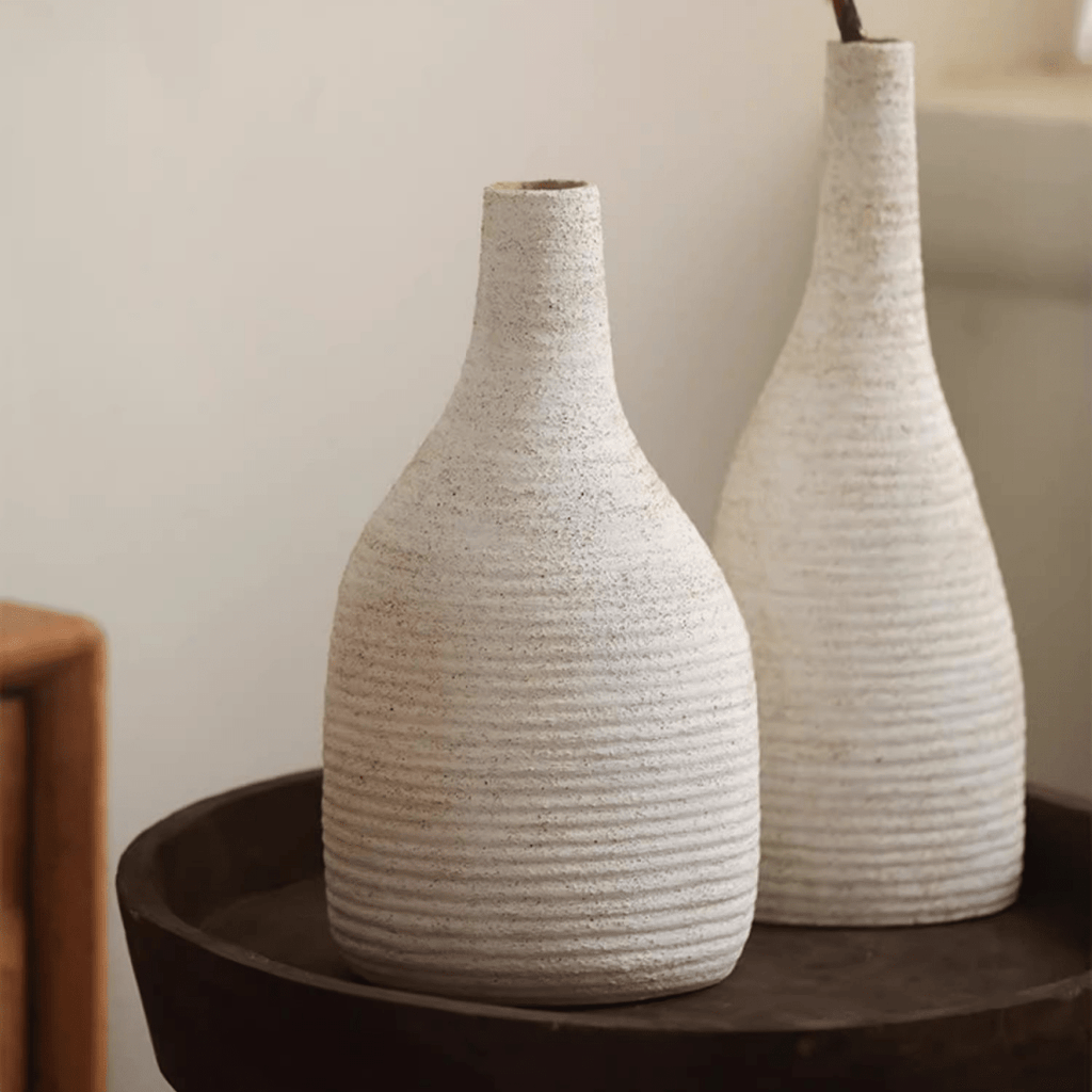 Narrow Neck White Ceramic Vase, view 5