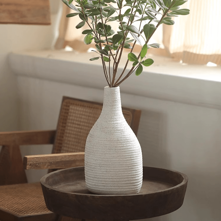 Narrow Neck White Ceramic Vase, view 6