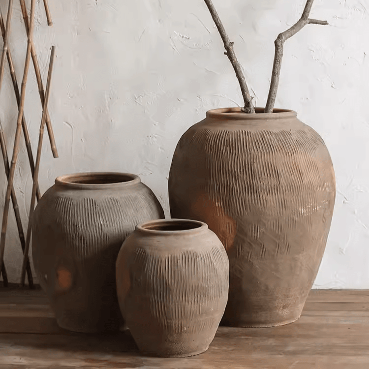 Round Earthenware Planter Pot, Brown