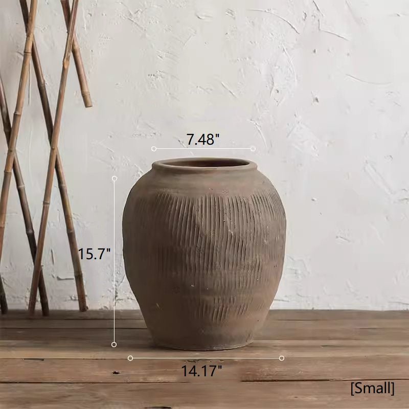 Round Earthenware Planter Pot, Brown, view 12