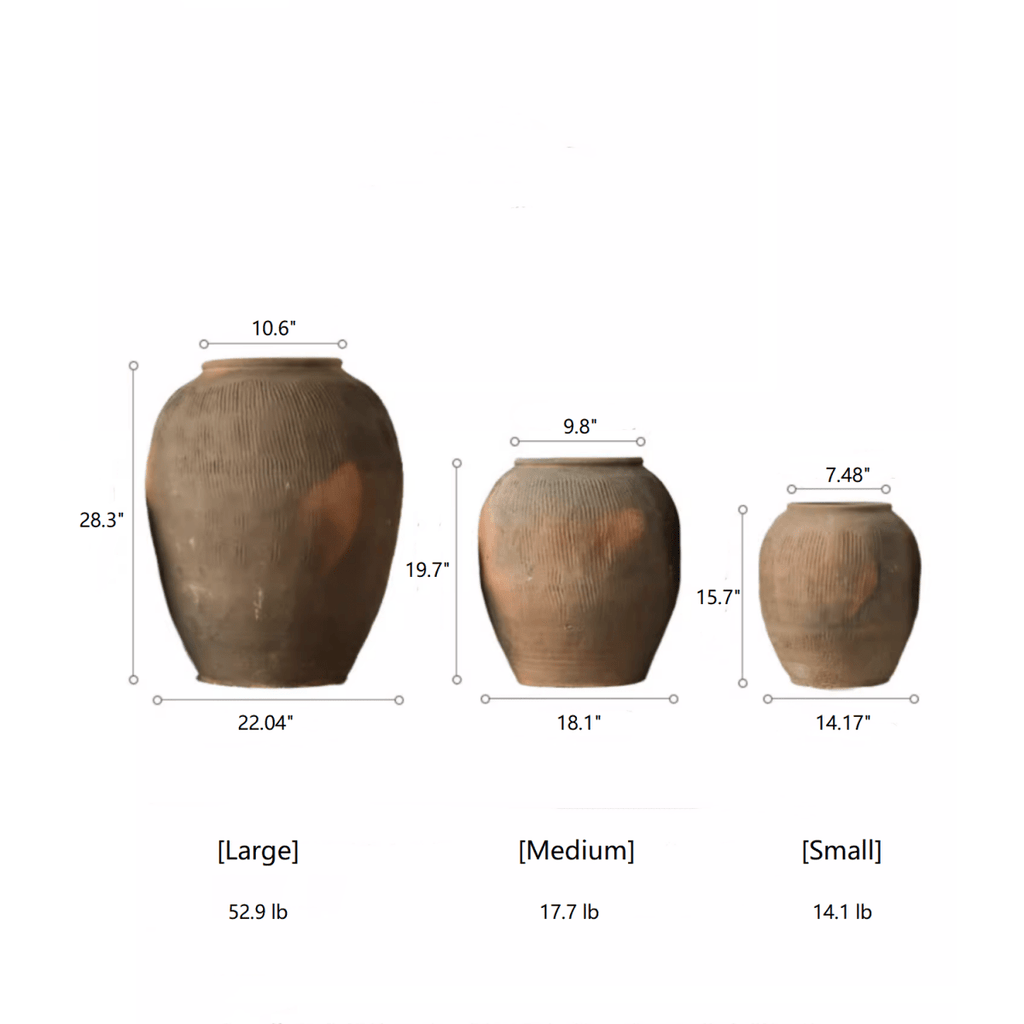 Round Earthenware Planter Pot, Brown, Three Sizes