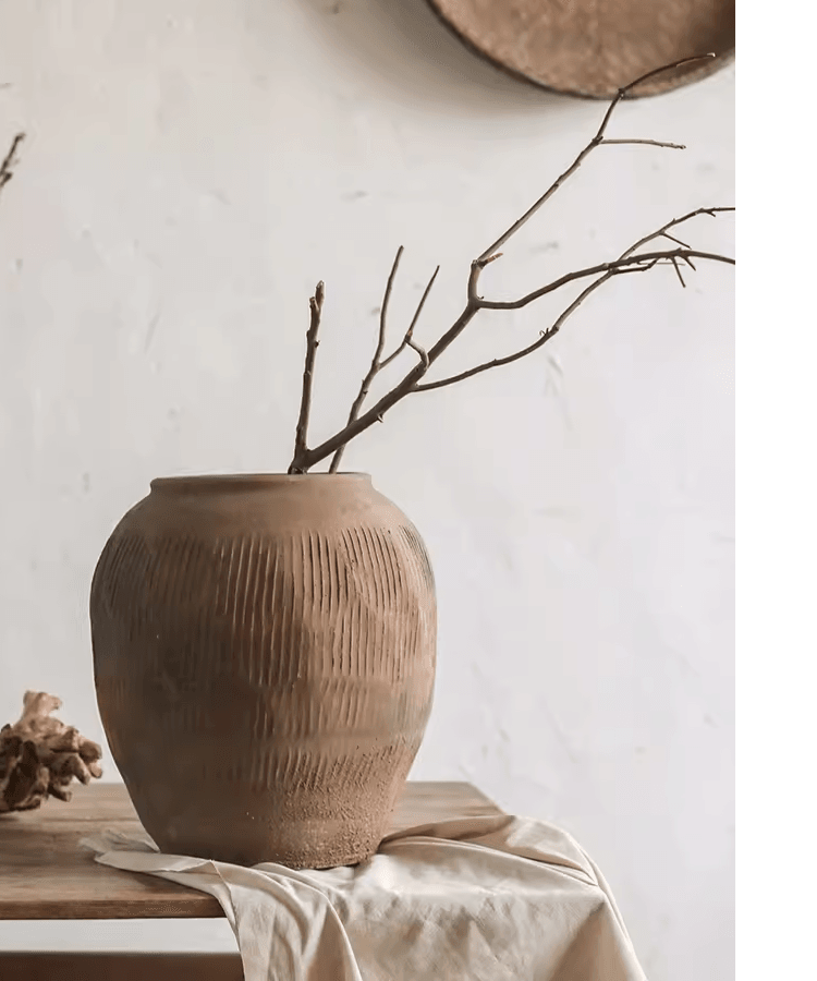 Round Earthenware Planter Pot, Brown, view 5