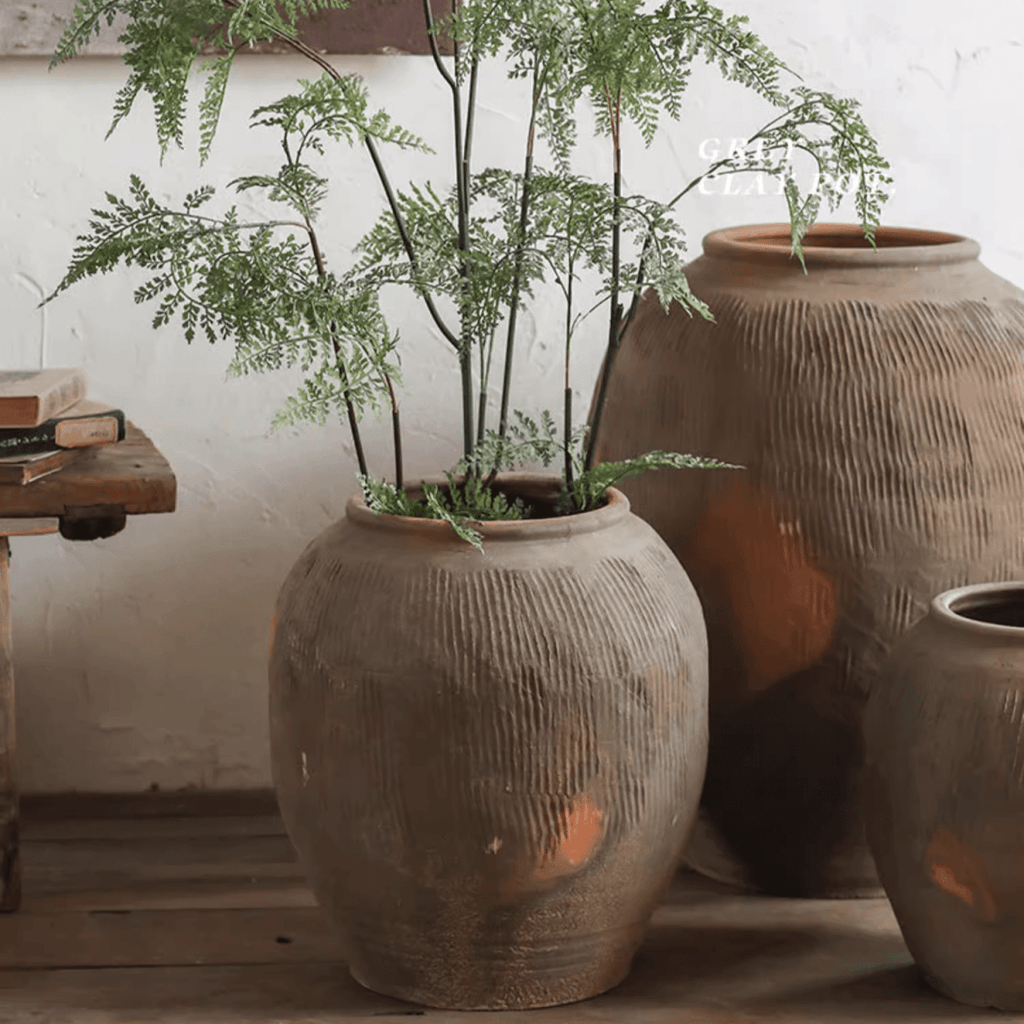 Round Earthenware Planter Pot, Brown, view 6