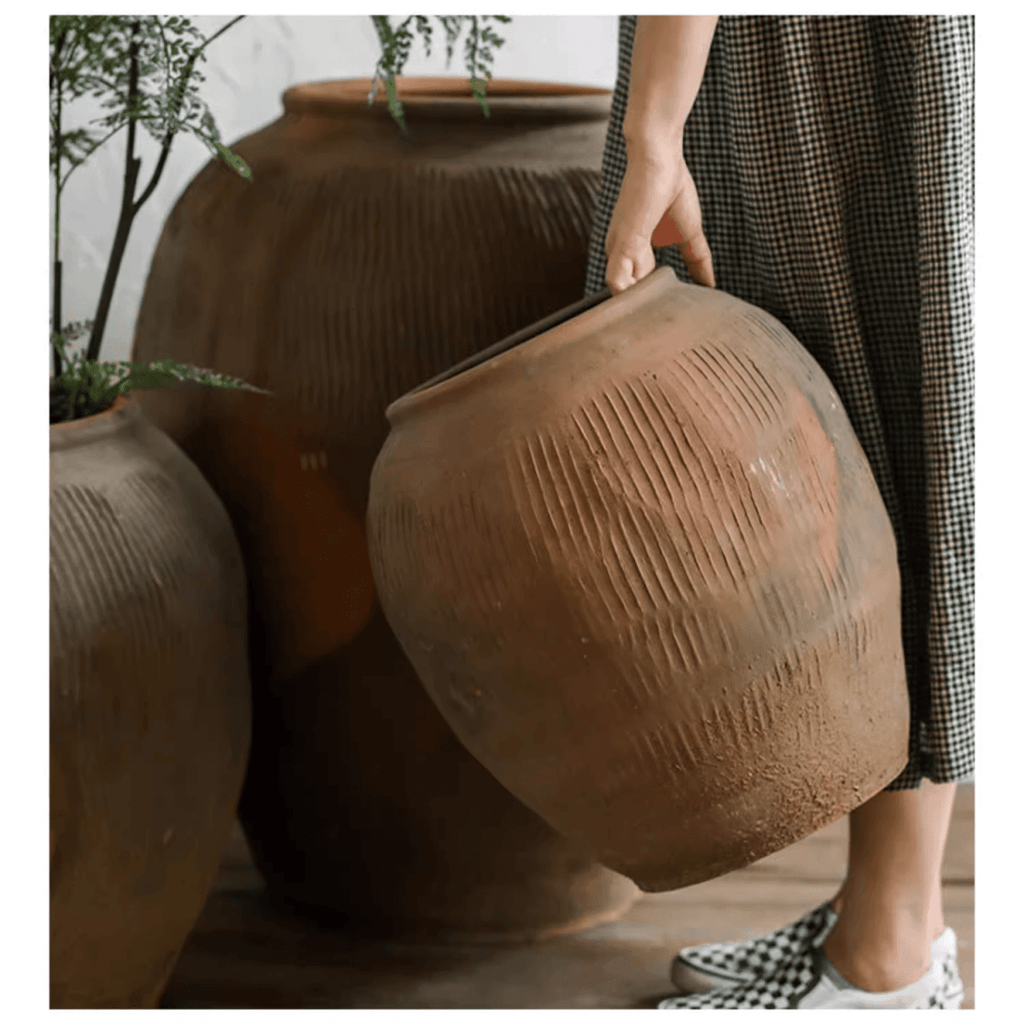 Round Earthenware Planter Pot, Brown, view 7