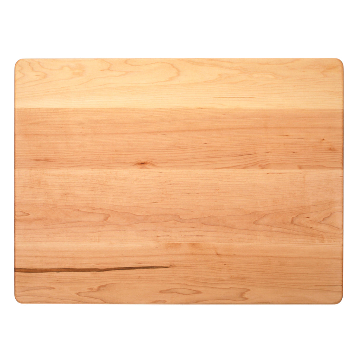 Extra large thick maple cutting board, 24 x 18 in, overhead view of the plain top on white