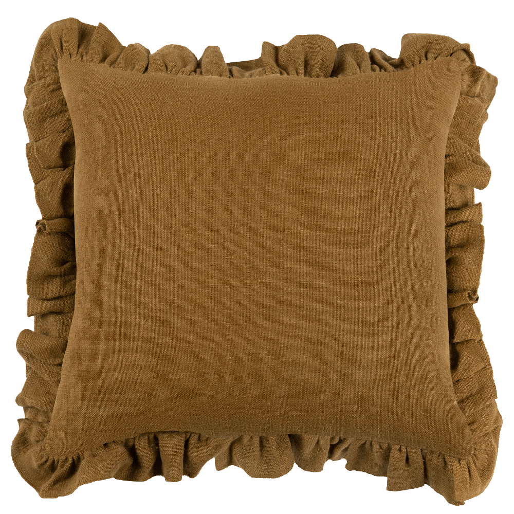 Anita Linen Pillow Cover, Mustard Ruffled, detail view