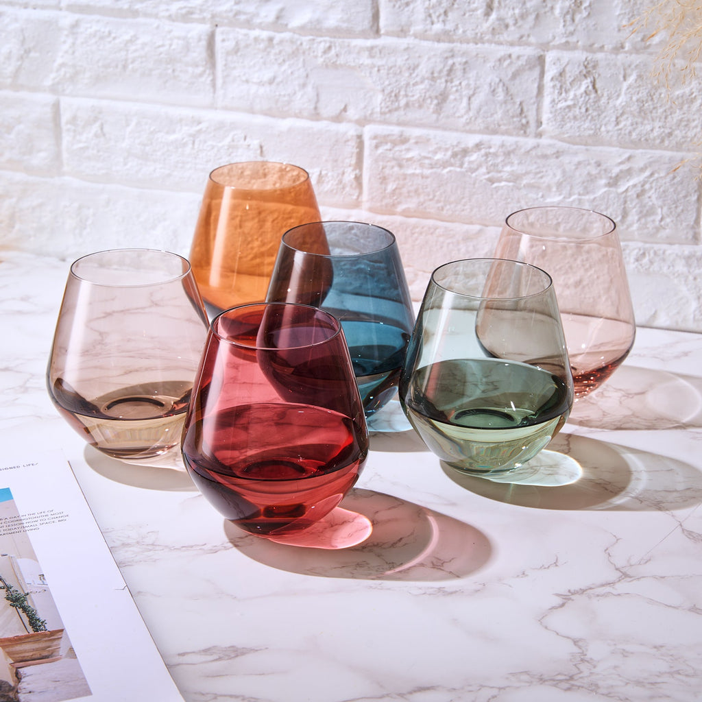 Tonal Stemless Wine Glasses, Set of 6, view 5