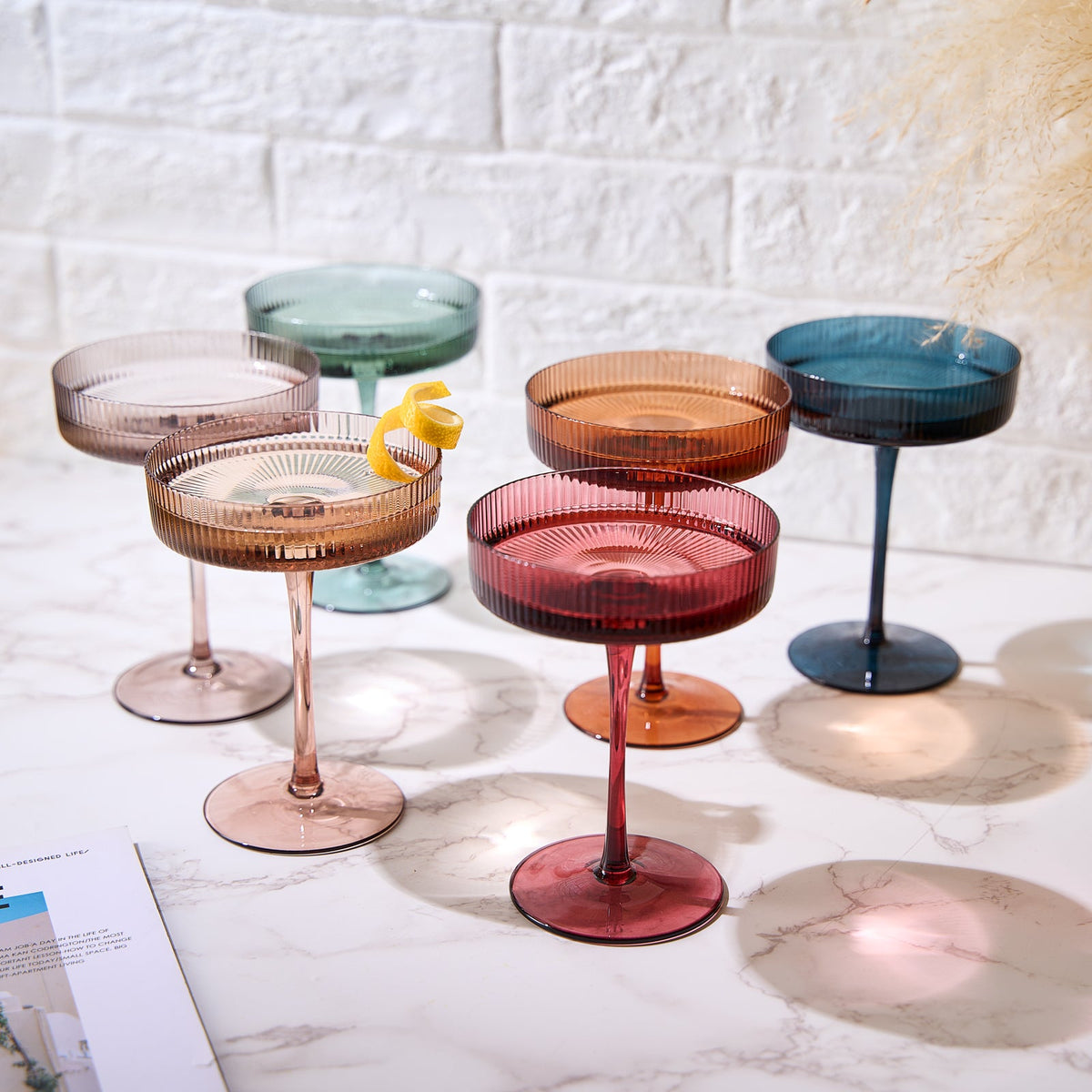 Tonal Ribbed Champagne Coupes, Set of 6, view 8