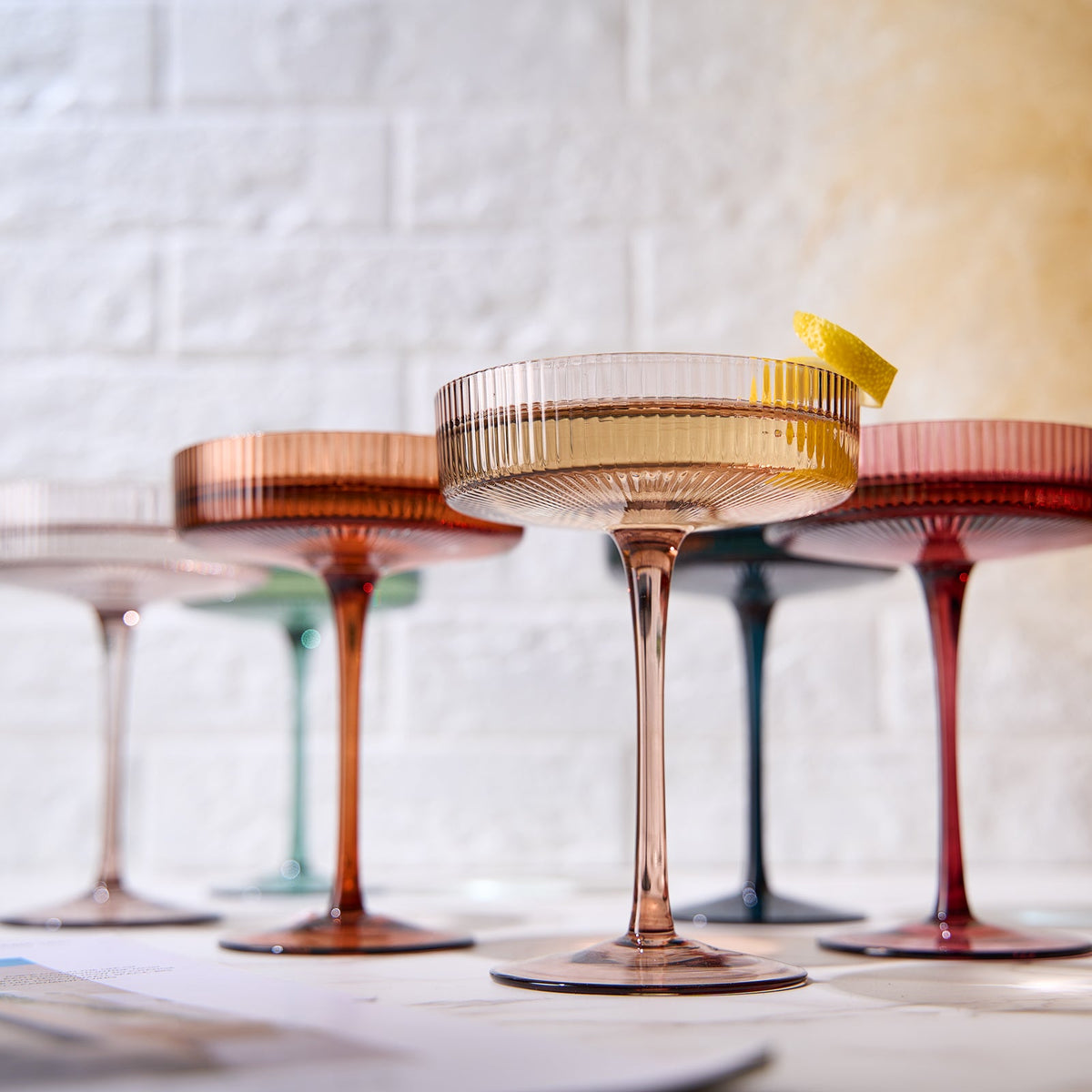 Tonal Ribbed Champagne Coupes, Set of 6, view 7