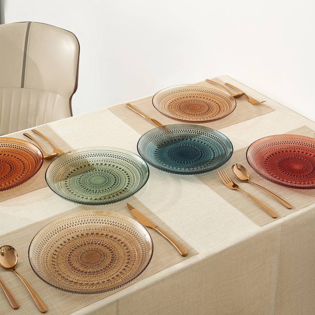 Muted Hobnail Glass Plates shown from a second angle against a pale neutral backdrop