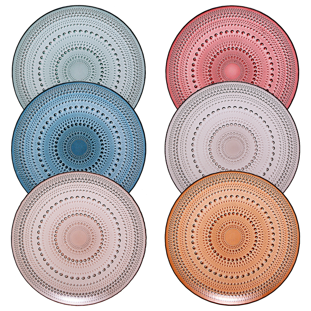 Muted Hobnail Glass Plates photographed on a bone white surface in soft natural light