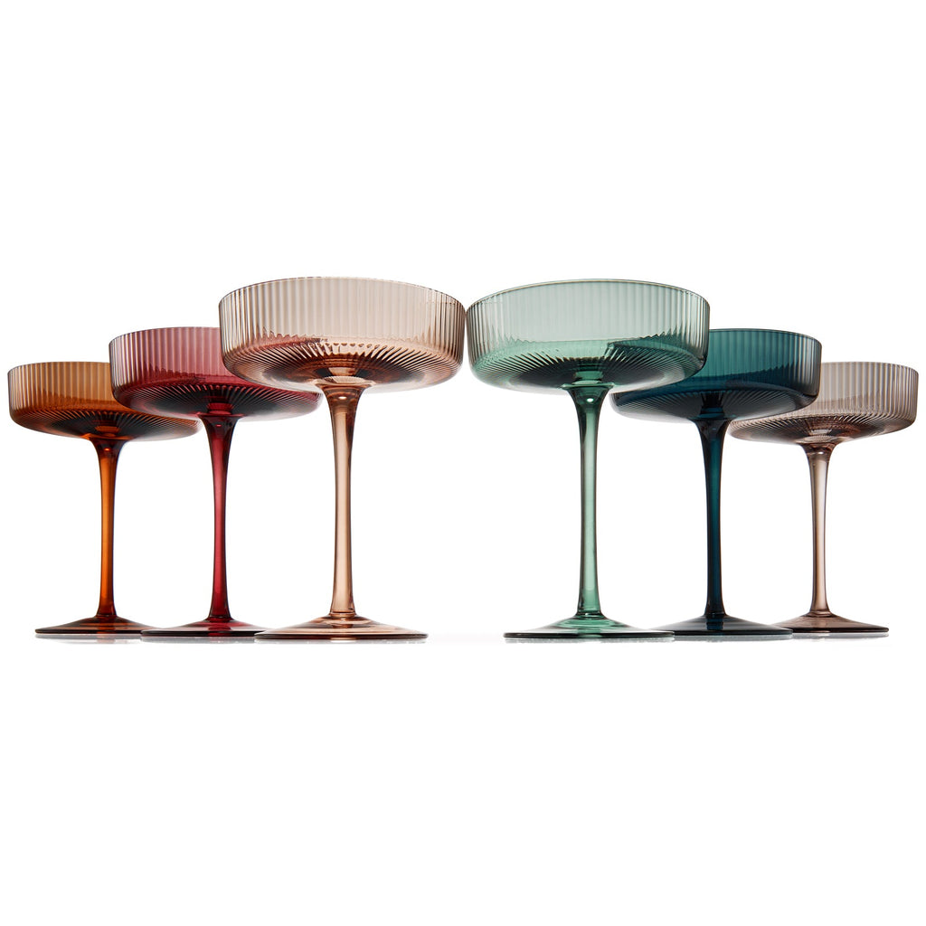 Tonal Ribbed Champagne Coupes, Set of 6