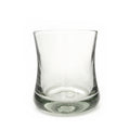 Clear handblown recycled glass cocktail tumbler with a curved waist and thick base on a white background